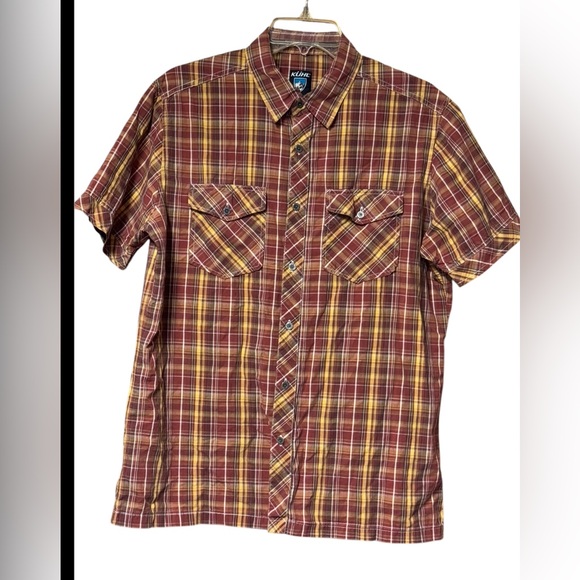 EUC KUHL Mens Orange Plaid Button Up Short Sleeve Shirt Size M Suncel - Picture 1 of 6